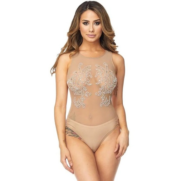 Tops - Windsor Nude Beaded Mesh Bodysuit